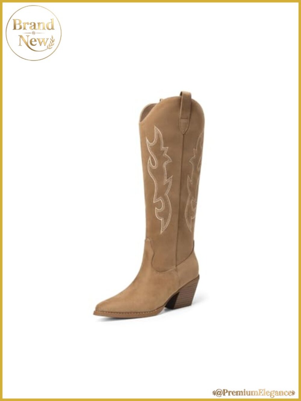 Faux Suede Knee High Cowgirl Boots Pointed Toe Western Heel